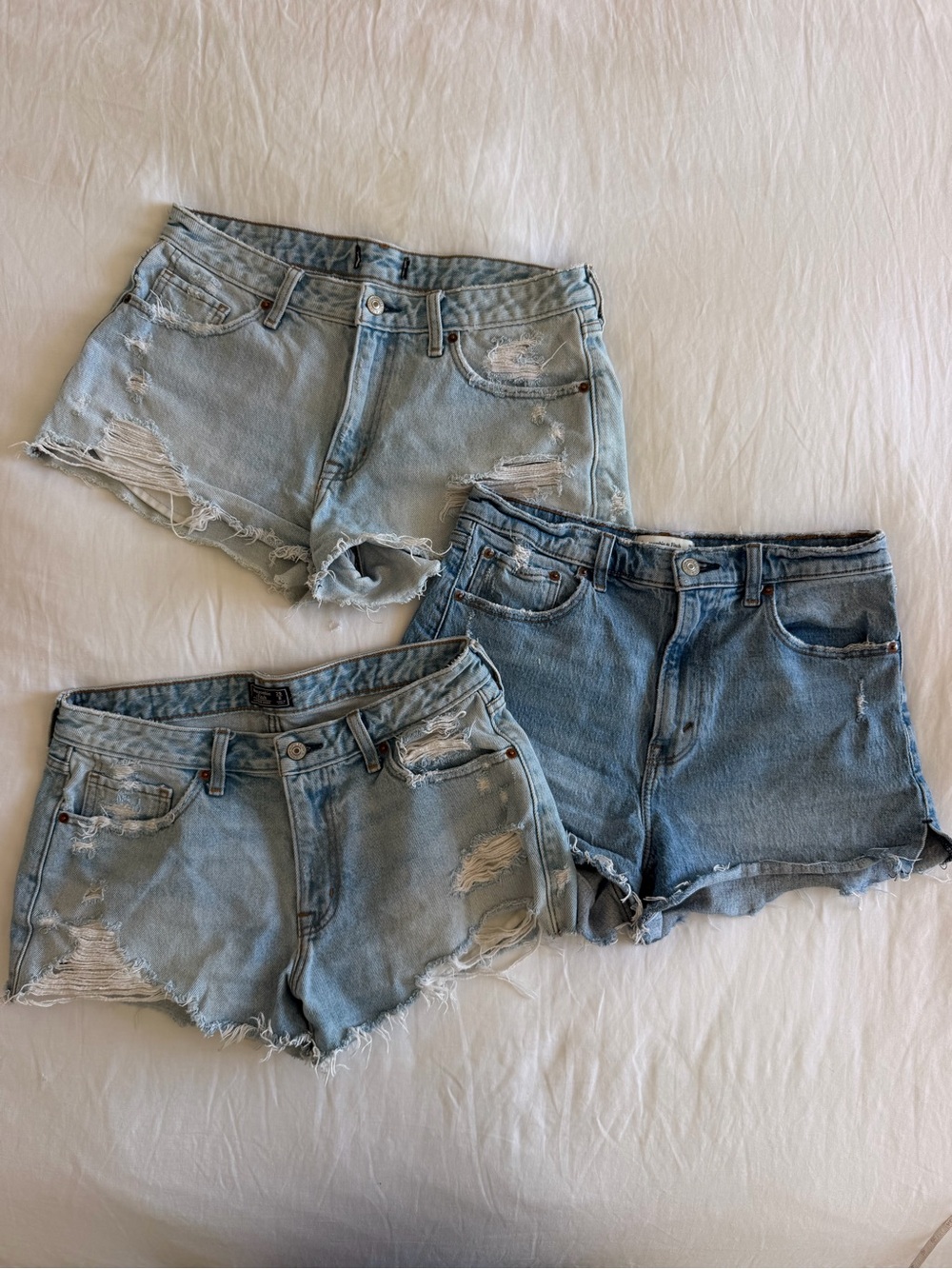 Light Blue Distressed Denim Shorts - Women